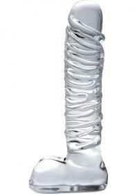 Icicles No. 63 Textured Glass Dildo With Balls 8.5" - Clear