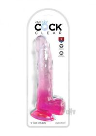 King Cock Clear 9" Cock W/balls - Pink