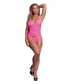 Sheer Mesh Merry Widow & Crotchless G-string Pink S/m