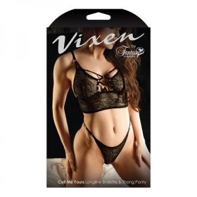 Vixen Call Me Yours Lace Bralette W/grommet Detail & Panty Black L/xl